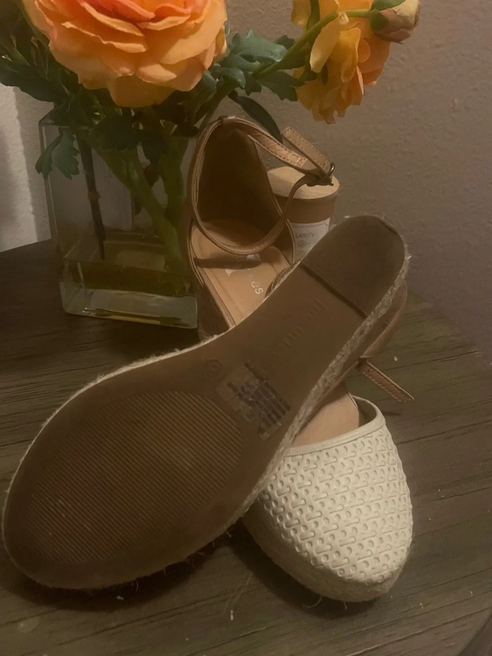Maurices Cream Woven Espadrille Ankle-Strap Flats with Tan Straps